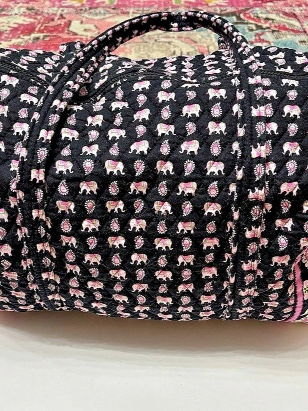 Vera Bradley Original Duffel Bag Paisley Travel Bag in Black & Pink